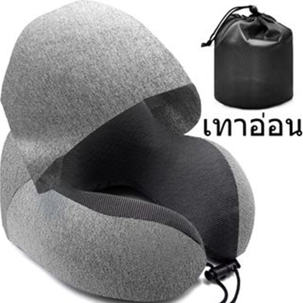 Neck Pillow for Travel, Memory Foam Pillow with Hood, Portable Airplane Neck Support Pillow for Adults