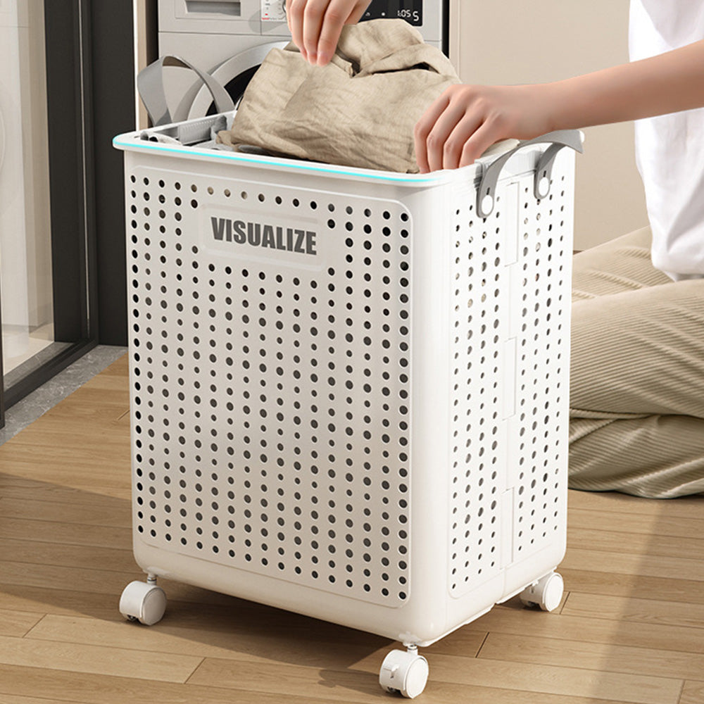 Collapsible Laundry Basket, Foldable Rolling Laundry Basket with Wheels and Handle, Portable Multi-Purpose Storage Basket, Ultra Slim Storage Basket for Bedroom, Bathroom and Toy Storage