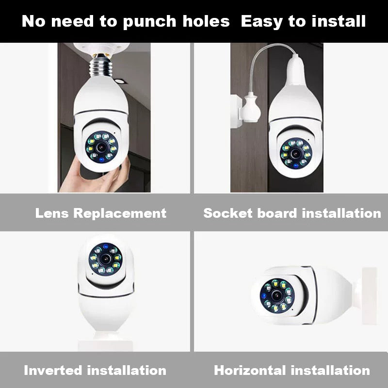 5G WiFi Bulb Camera, 360° Wireless Night Vision Security Camera with Motion Detection