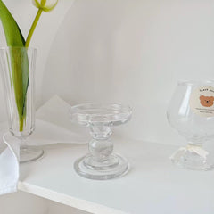 Clear Glass Candlestick Holders Set of 3 for Taper, Pillar, and Tealight Candles