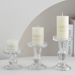 Clear Glass Candlestick Holders Set of 3 for Taper, Pillar, and Tealight Candles