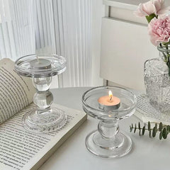 Clear Glass Candlestick Holders Set of 3 for Taper, Pillar, and Tealight Candles