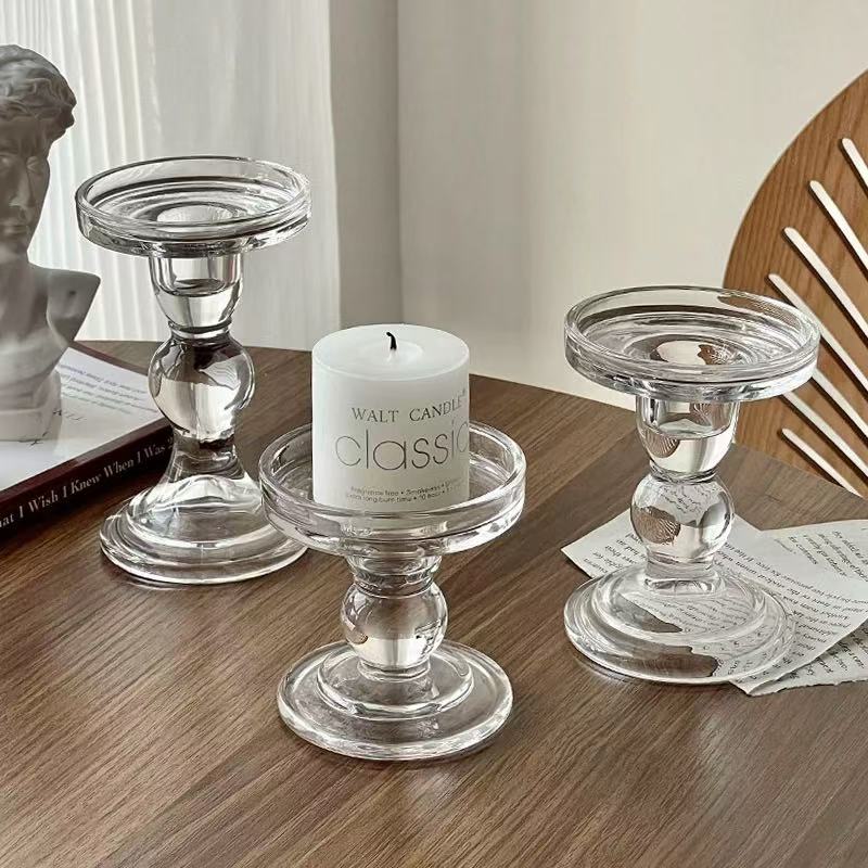 Clear Glass Candlestick Holders Set of 3 for Taper, Pillar, and Tealight Candles