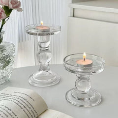 Clear Glass Candlestick Holders Set of 3 for Taper, Pillar, and Tealight Candles