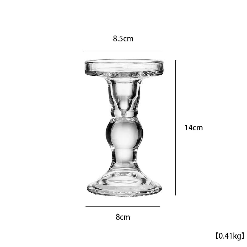 Clear Glass Candlestick Holders Set of 3 for Taper, Pillar, and Tealight Candles