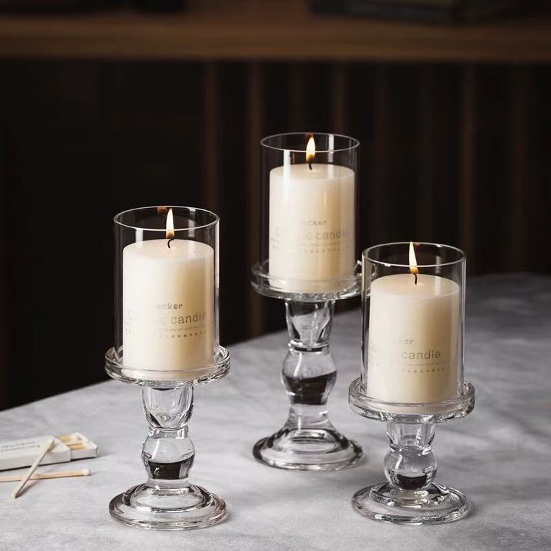 Clear Glass Candlestick Holders Set of 3 for Taper, Pillar, and Tealight Candles