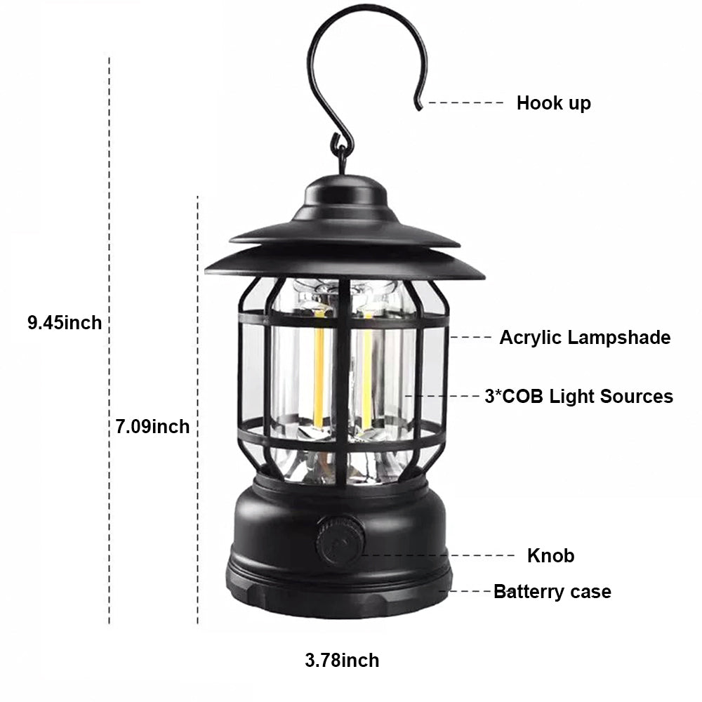 فانوس تخييم ريترو قابل لإعادة الشحن ومقاوم للماء وضوء خيمة معلق