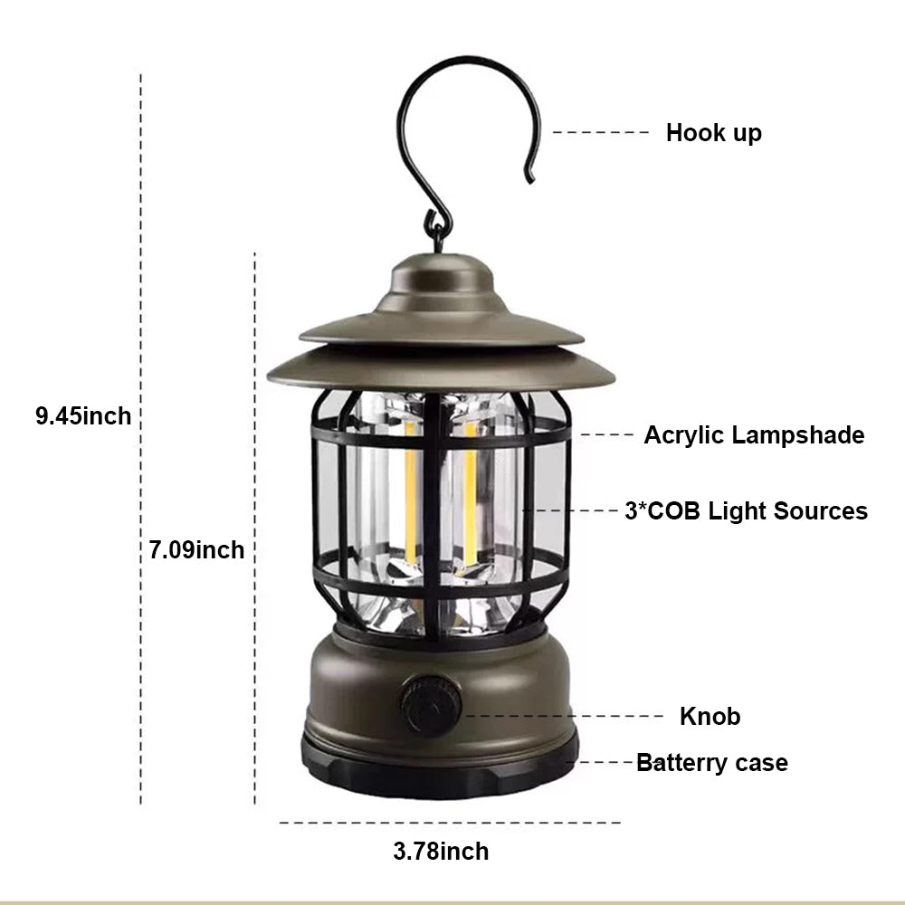 فانوس تخييم ريترو قابل لإعادة الشحن ومقاوم للماء وضوء خيمة معلق
