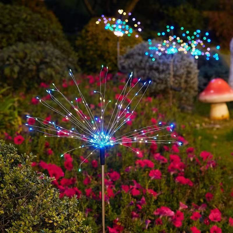 Solar Powered Fireworks Light, Star Copper Wire Light, Waterproof for Garden Patio Decoration