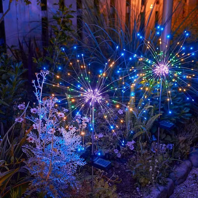 Solar Powered Fireworks Light, Star Copper Wire Light, Waterproof for Garden Patio Decoration