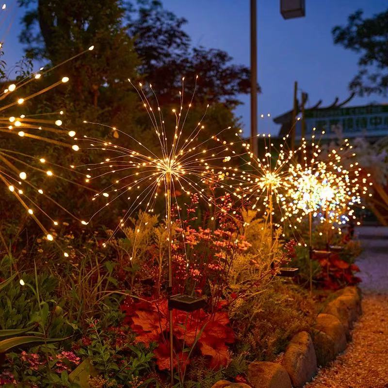 Solar Powered Fireworks Light, Star Copper Wire Light, Waterproof for Garden Patio Decoration