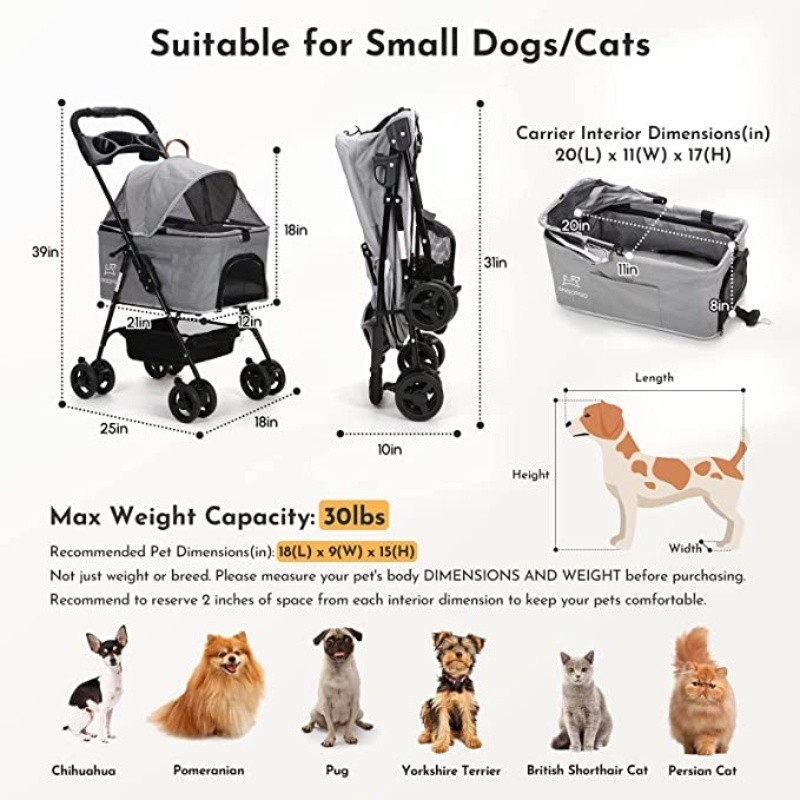 Foldable Pet Strollers Grey Yellow