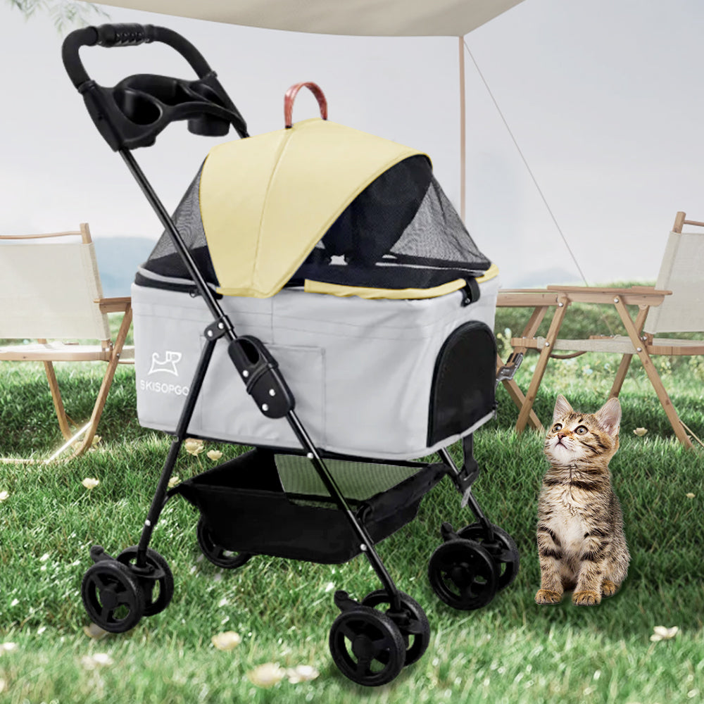 Foldable Pet Strollers Grey Yellow