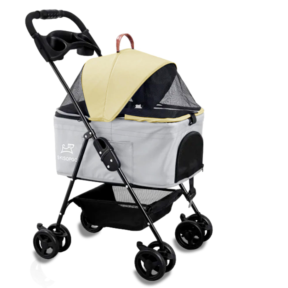 Foldable Pet Strollers Grey Yellow