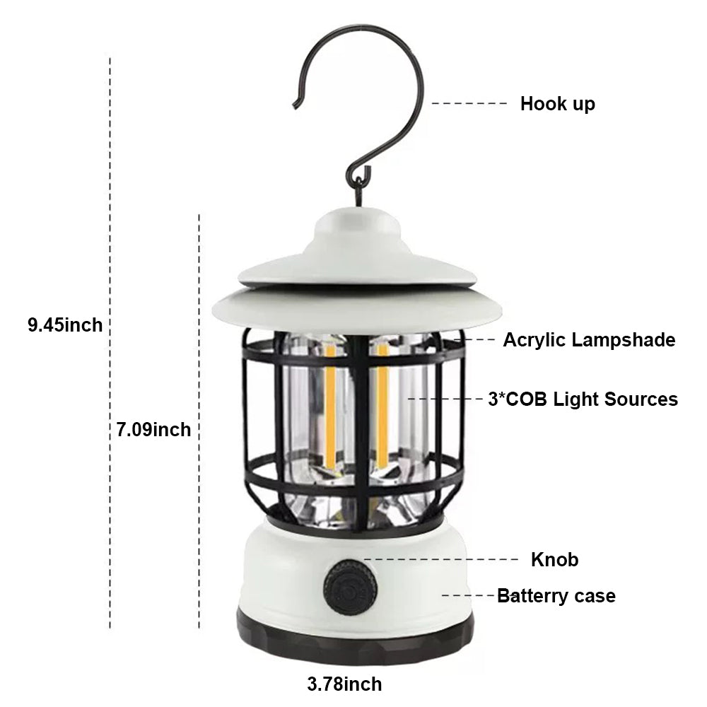 فانوس تخييم ريترو قابل لإعادة الشحن ومقاوم للماء وضوء خيمة معلق