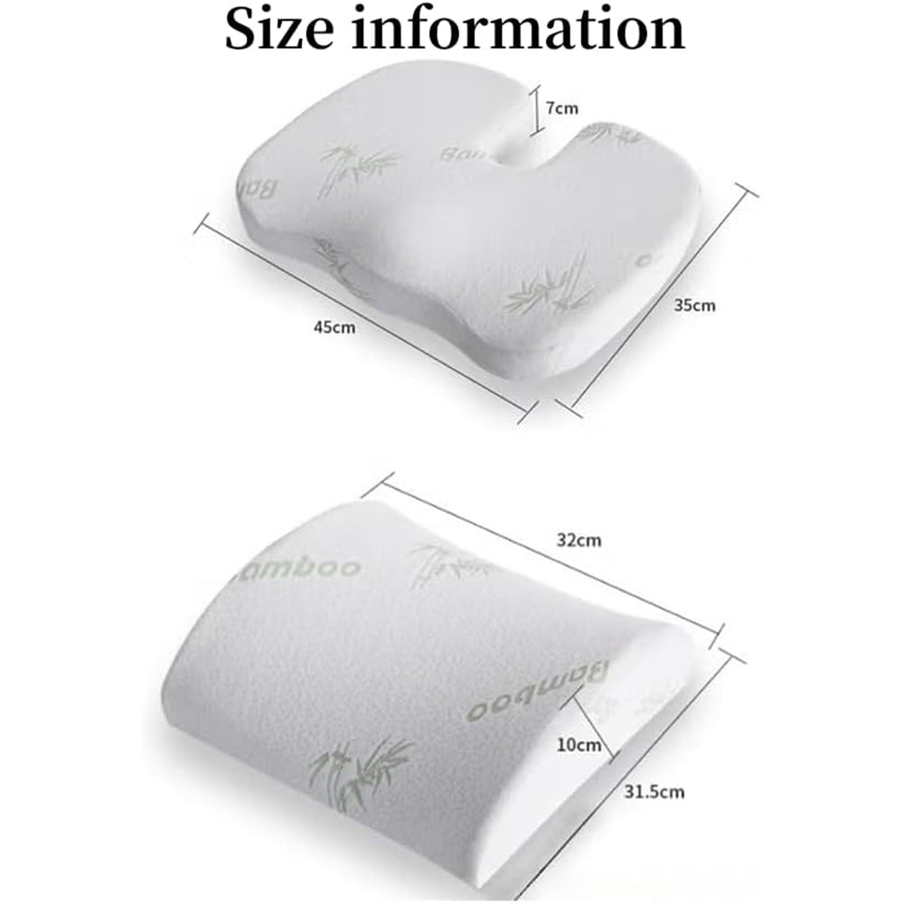 Memory Foam Seat Cushion & Lumbar Support Pillow Combo for Office Chairs (Grey)