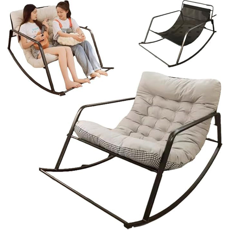 Oversized Upholstered Rocking Chair with Detachable Cushion & Footrest for Indoor and Outdoor Use