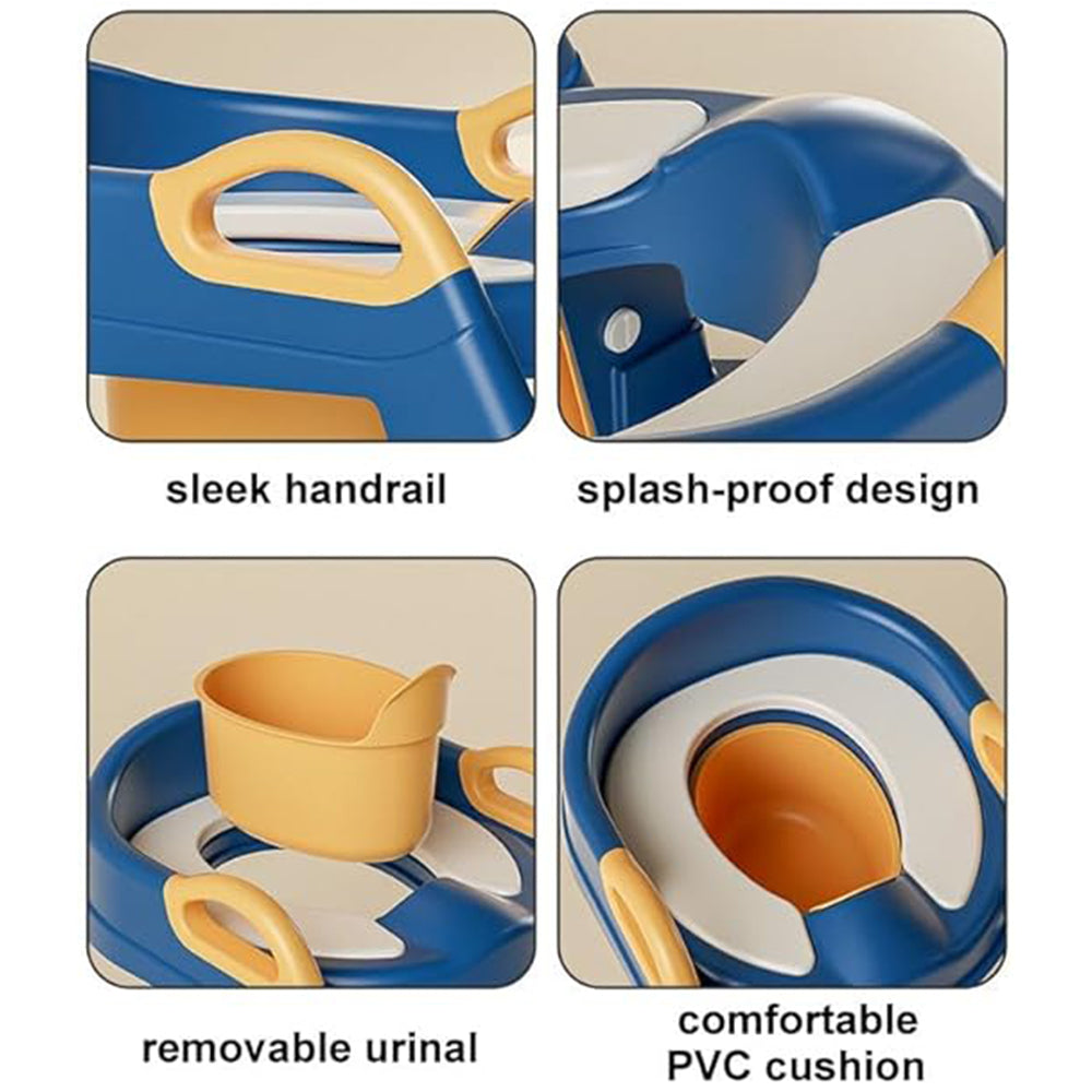 مقعد تدريب للأطفال، مقعد مرحاض محمول للأطفال الصغار مع مقابض ومسند ظهر، مقعد تدريب على استخدام المرحاض مبطن للأولاد والبنات (وردي ساكورا، أزرق ياقوتي، فضي جليدي)