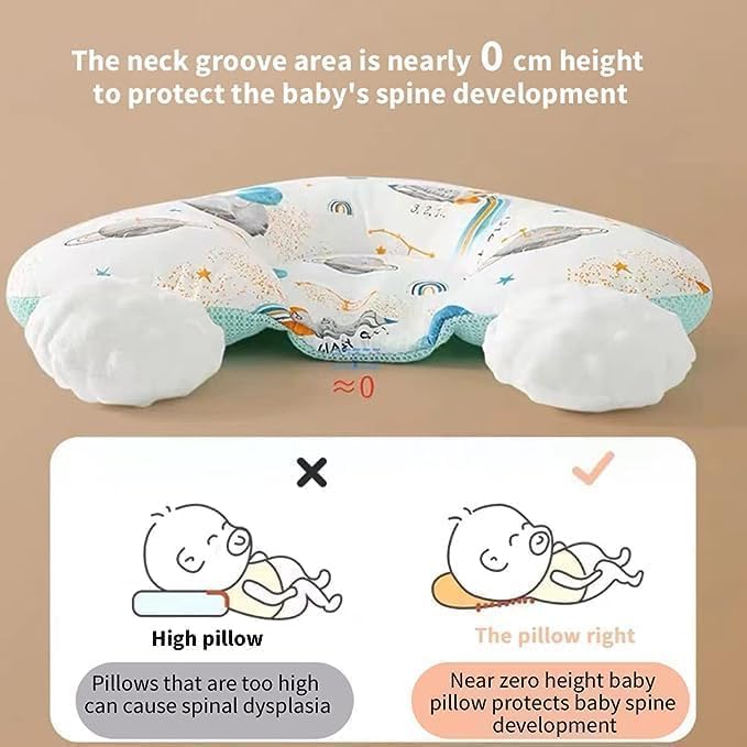 Baby Pillow for Newborns - Ergonomic, Anti-Roll, Shaping Pillow with Soft Foam Padding and Dual-Sided Fabric for Flat Head Prevention