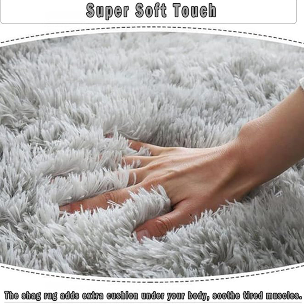 Tie-Dyed Light Gray Round Rug, Ultra-Soft Plush Fluffy Circular Area Rug, Non-Slip High-Pile Rug for Bedrooms and Nursery