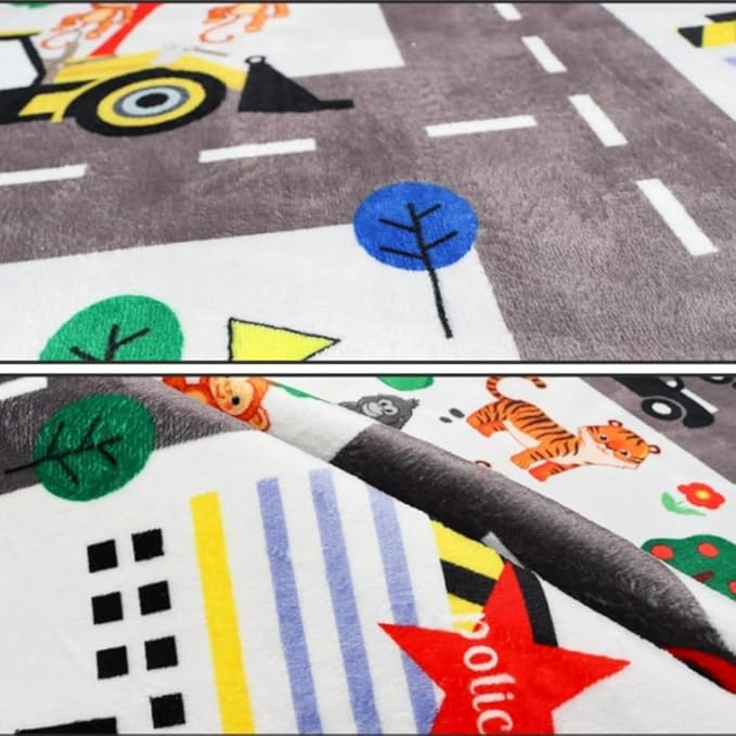 Children's Carpet Sports Mat with Road Traffic Design, 80x120cm Play Mat for Cars and Trains, Ideal for Educational and Fun Activities