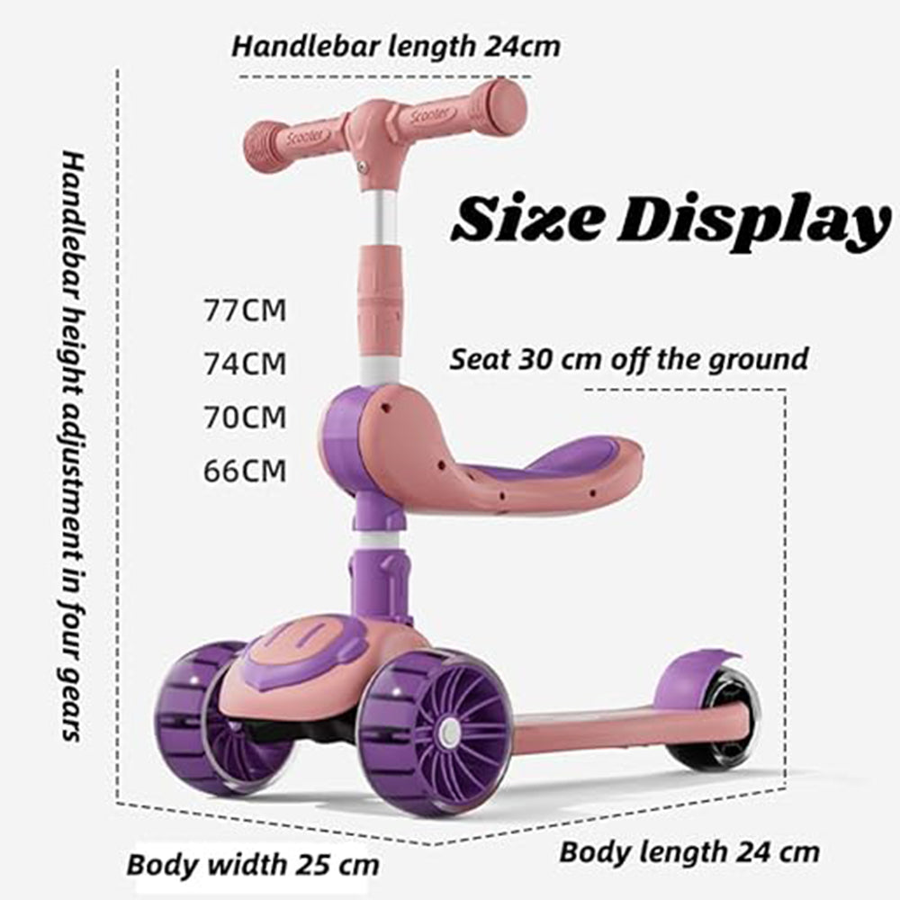 3-in-1 Kick Scooter for Kids, Adjustable Handlebars, LED Wheels, Anti-Slip Deck, Foldable for Boys &amp; Girls Aged 3-12