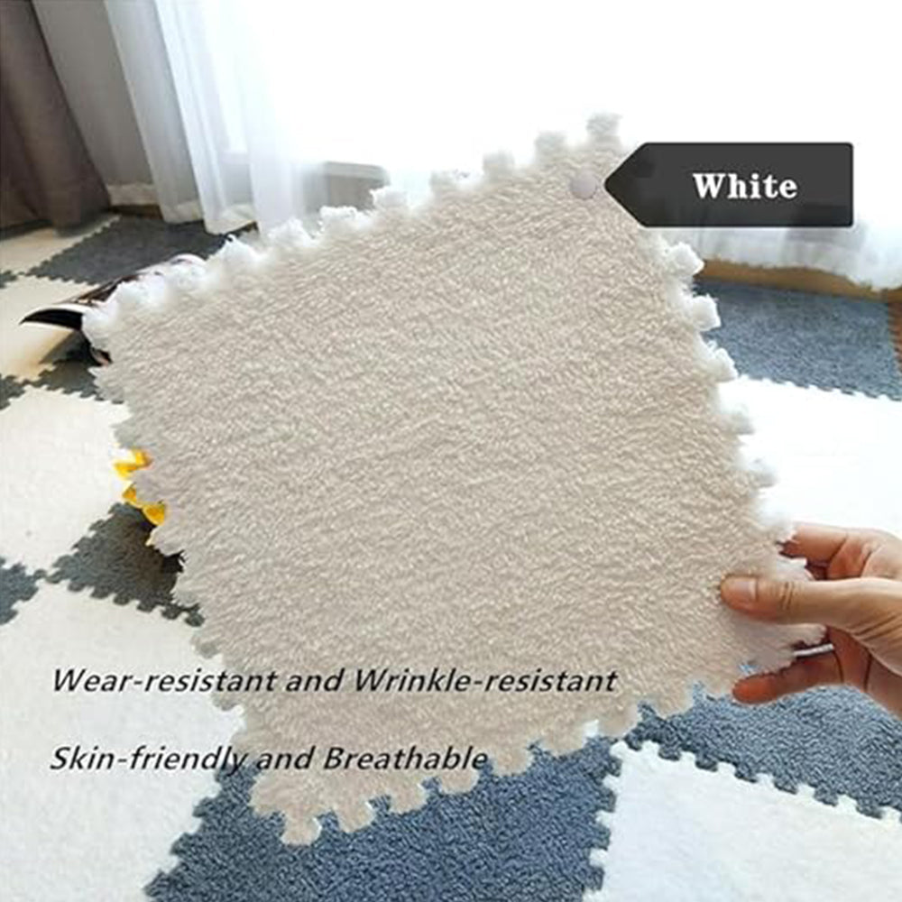 Plush Foam Floor Mats, Interlocking Soft Shaggy Carpet Tiles for Rooms and Home (Off-White)