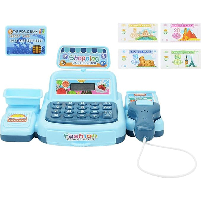 Interactive Kids Cash Register Toy, Pretend Play Shopping Till with Lights, Sounds, and Accessories for Role Play Education