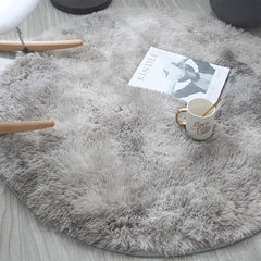 Tie-Dyed Light Gray Round Rug, Ultra-Soft Plush Fluffy Circular Area Rug, Non-Slip High-Pile Rug for Bedrooms and Nursery