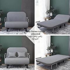 Convertible Sofa Bed, 3-in-1 Folding Lounge Couch for Living Room, Upholstered Lazy Bed, Linen Fabric Armchair for Nursery or Office, Adjustable Backrest (Gray)