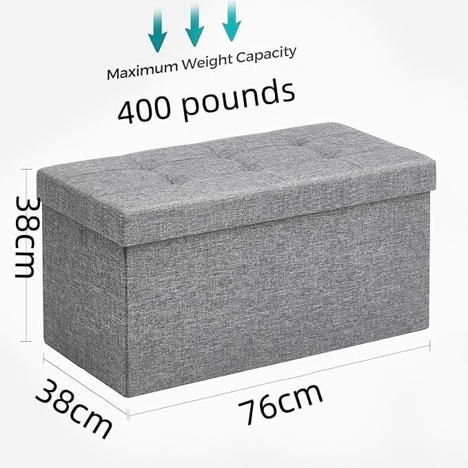 Storage Ottoman Bench, Cotton and Linen, 110L, Dark Grey, 76x38x38cm, Supports 400 lbs