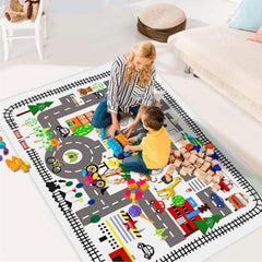 Children's Carpet Sports Mat with Road Traffic Design, 80x120cm Play Mat for Cars and Trains, Ideal for Educational and Fun Activities