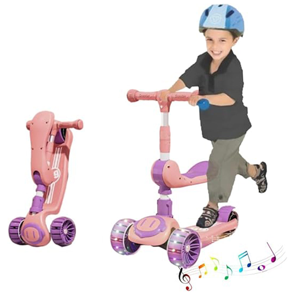 3-in-1 Kick Scooter for Kids, Adjustable Handlebars, LED Wheels, Anti-Slip Deck, Foldable for Boys &amp; Girls Aged 3-12