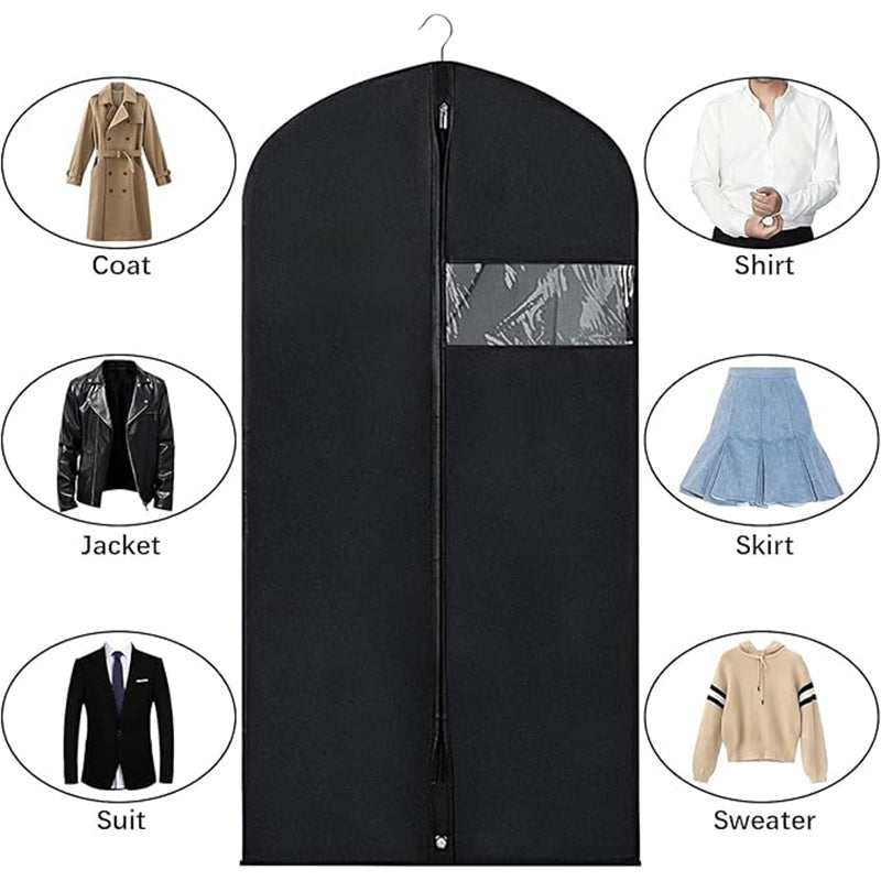 5 PCS Breathable Garment Bags with Zip & Clear Window, Waterproof Suit Bags for Closet Storage and Travel