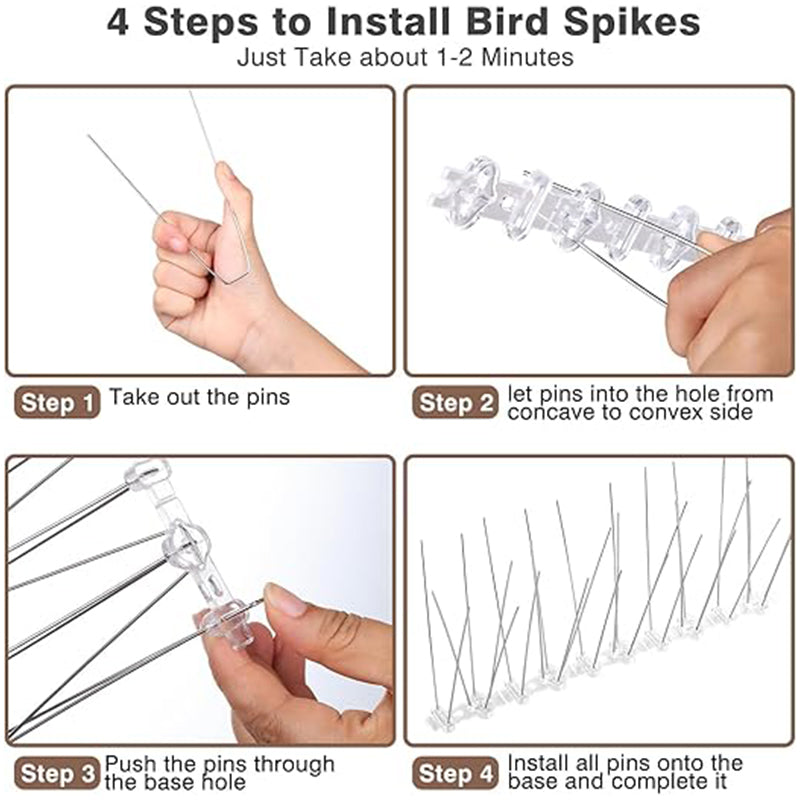 4 Pieces Bird Spikes for Pigeons, Durable Anti-Bird Nest Spikes with Stainless Steel for Outdoor Use