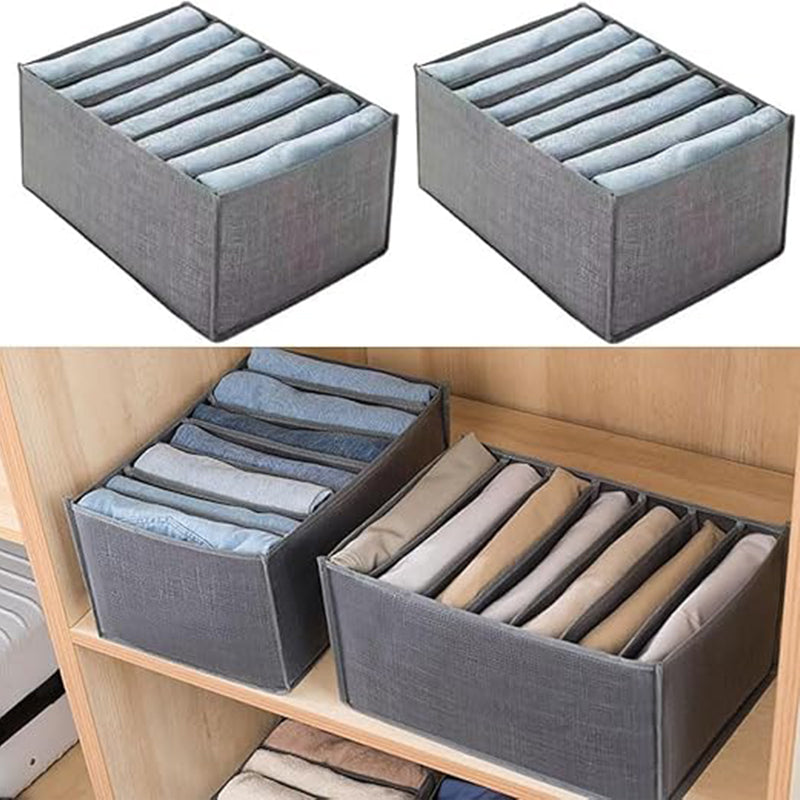 Clothes Organizer Box for Closet, 7 Grids, Drawer Dividers for Underwear, Jeans, Pants &amp; T-shirts, Stackable Storage Bag (2pcs)