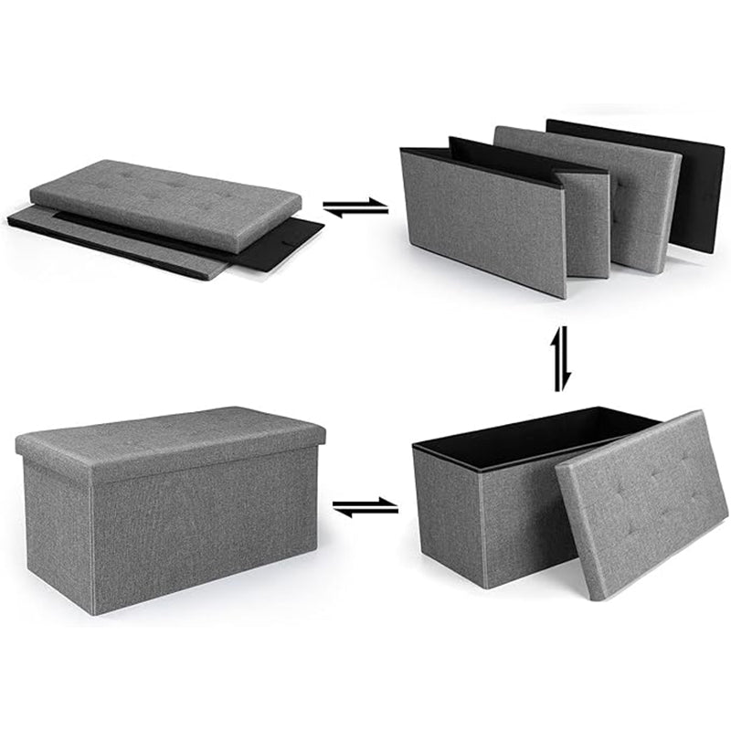 Storage Ottoman Bench, Cotton and Linen, 110L, Dark Grey, 76x38x38cm, Supports 400 lbs