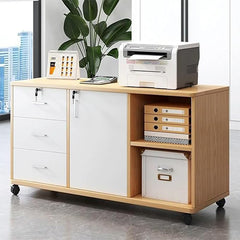 Mobile File Cabinet with 3 Drawers, Lock & Wheels, Printer Stand, White