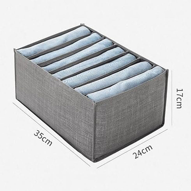 Clothes Organizer Box for Closet, 7 Grids, Drawer Dividers for Underwear, Jeans, Pants &amp; T-shirts, Stackable Storage Bag (2pcs)