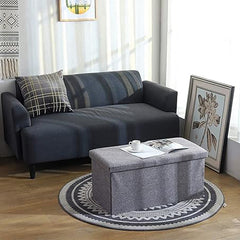 Storage Ottoman Bench, Cotton and Linen, 110L, Dark Grey, 76x38x38cm, Supports 400 lbs