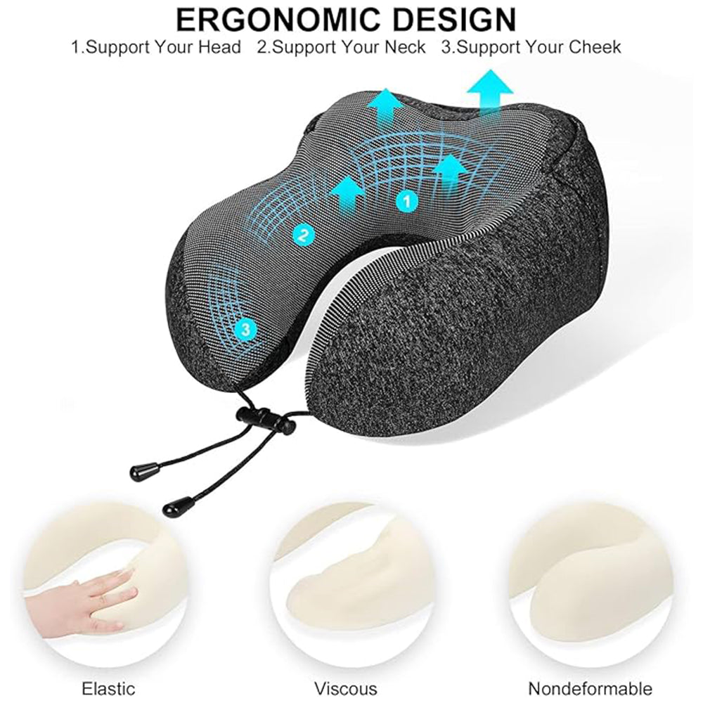 Neck Pillow for Travel, Memory Foam Pillow with Hood, Portable Airplane Neck Support Pillow for Adults