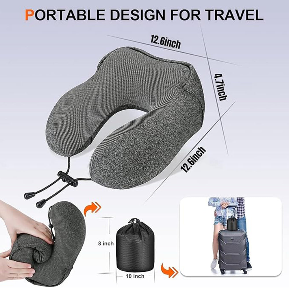 Neck Pillow for Travel, Memory Foam Pillow with Hood, Portable Airplane Neck Support Pillow for Adults