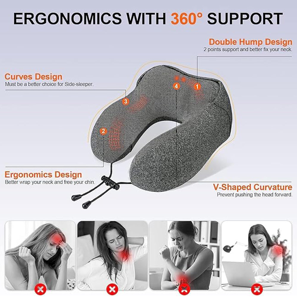 Neck Pillow for Travel, Memory Foam Pillow with Hood, Portable Airplane Neck Support Pillow for Adults