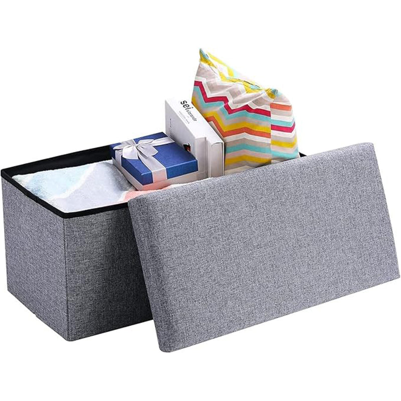 Storage Ottoman Bench, Cotton and Linen, 110L, Dark Grey, 76x38x38cm, Supports 400 lbs