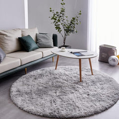 Tie-Dyed Light Gray Round Rug, Ultra-Soft Plush Fluffy Circular Area Rug, Non-Slip High-Pile Rug for Bedrooms and Nursery