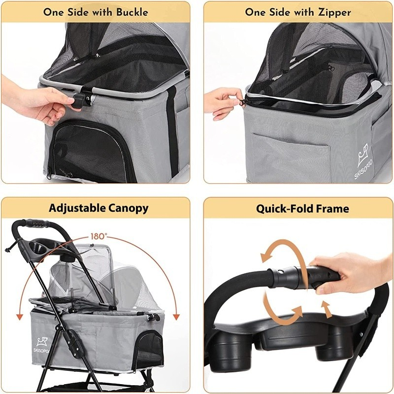 Foldable Pet Strollers Grey Yellow