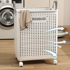 Collapsible Laundry Basket, Foldable Rolling Laundry Basket with Wheels and Handle, Portable Multi-Purpose Storage Basket, Ultra Slim Storage Basket for Bedroom, Bathroom and Toy Storage