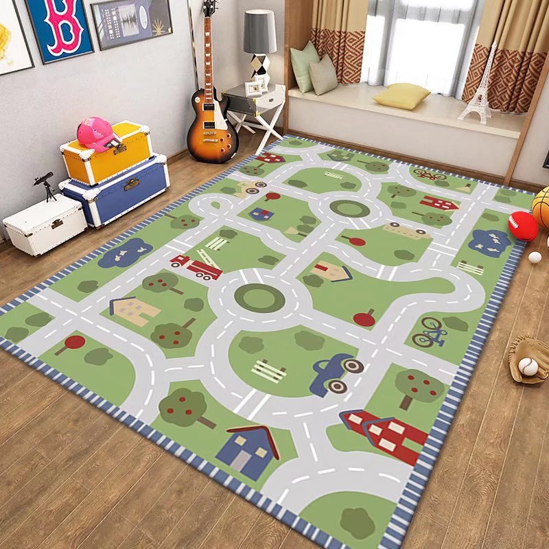 Children's Carpet Sports Mat with Road Traffic Design, 80x120cm Play Mat for Cars and Trains, Ideal for Educational and Fun Activities