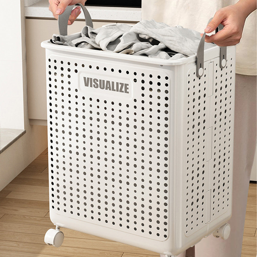 Collapsible Laundry Basket, Foldable Rolling Laundry Basket with Wheels and Handle, Portable Multi-Purpose Storage Basket, Ultra Slim Storage Basket for Bedroom, Bathroom and Toy Storage