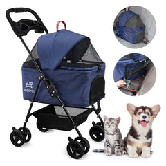 Foldable Pet Strollers Blue